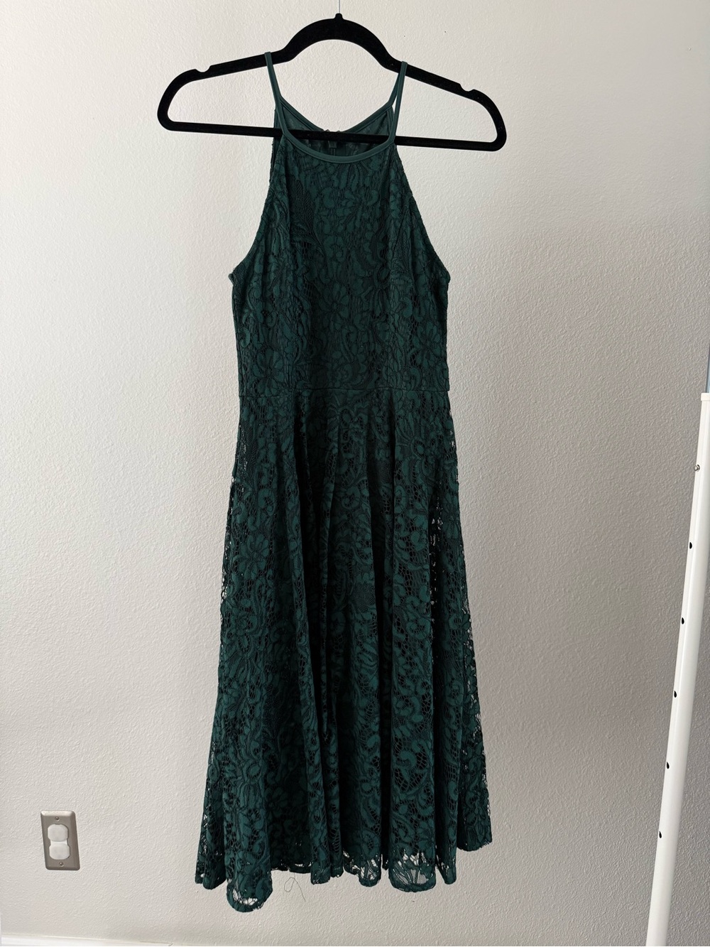 Lulu's Dark Green Lace Halter Midi Dress